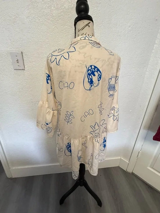 Commense "Ciao" Graphic Print Mini Dress - XS - Bell Sleeve & Tiered Hem - Picture 7 of 14